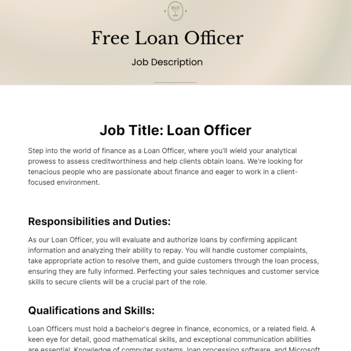 Loan Officer Job Description Template Edit Online Download Example 