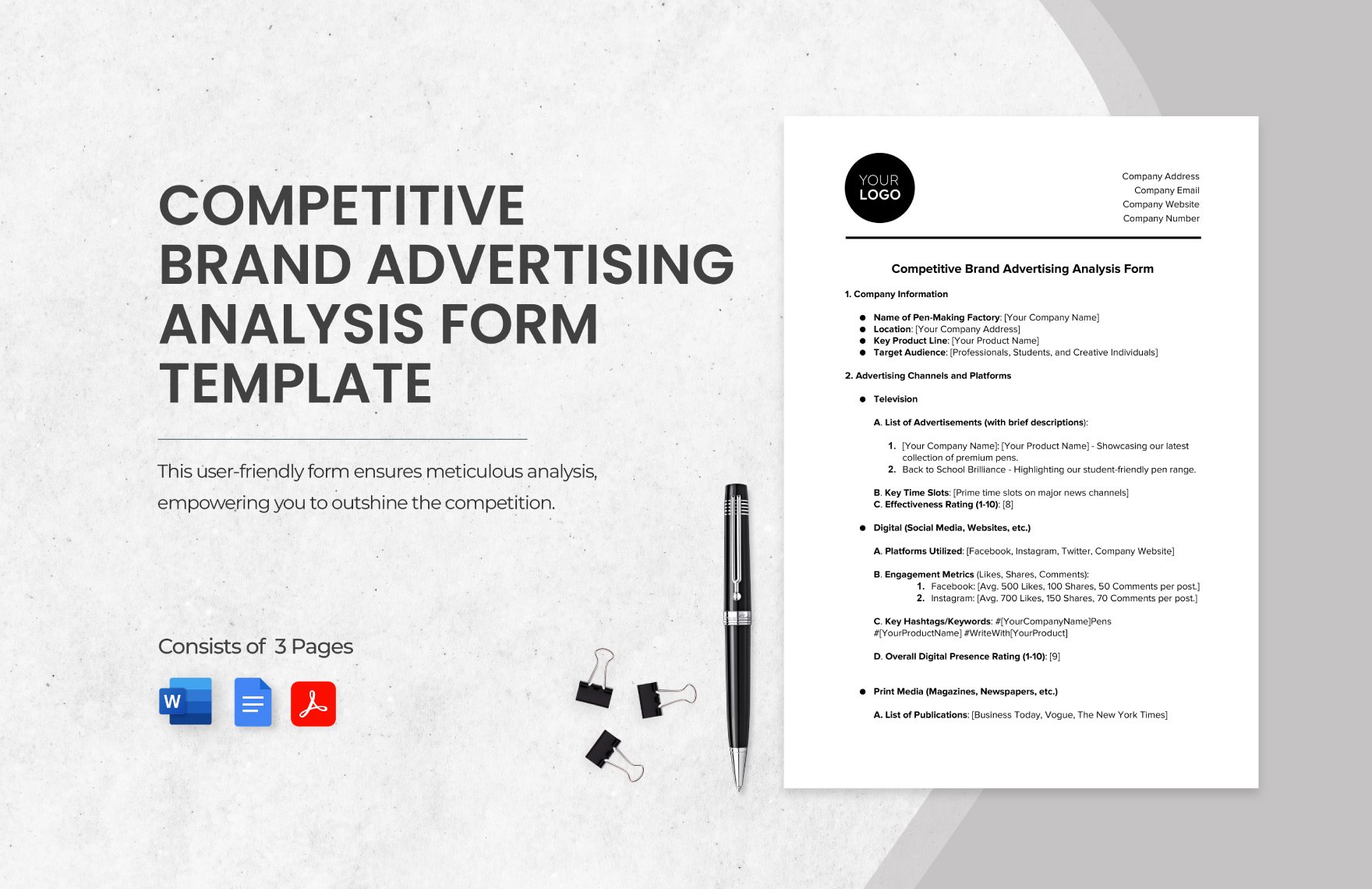 Competitive Brand Advertising Analysis Form Template in Word, Google Docs, PDF