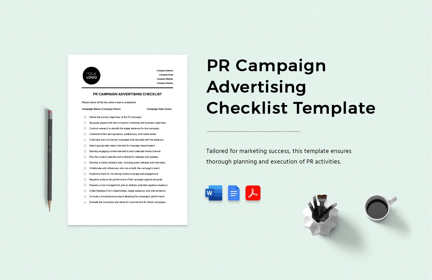 PR Campaign Advertising Checklist Template in Word, Google Docs, PDF