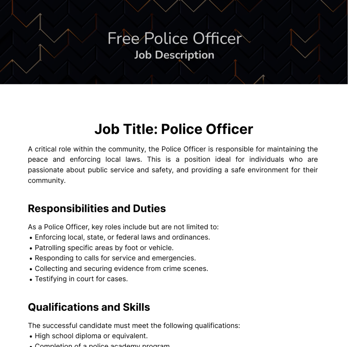 Police Officer Job Description Template
