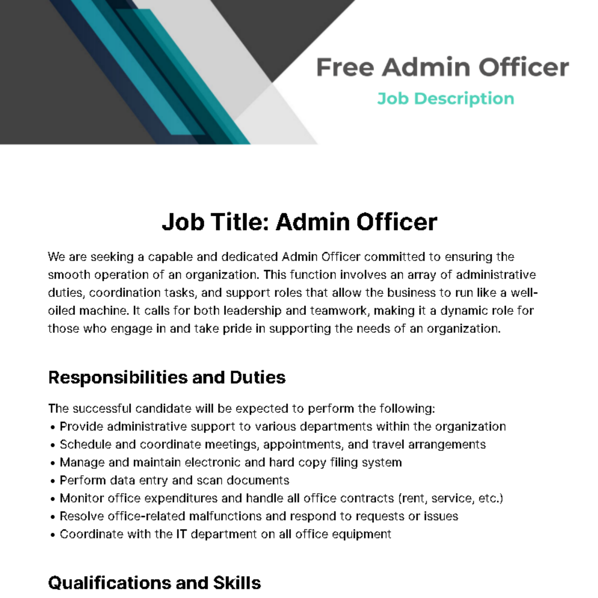 Admin Officer Job Description Template