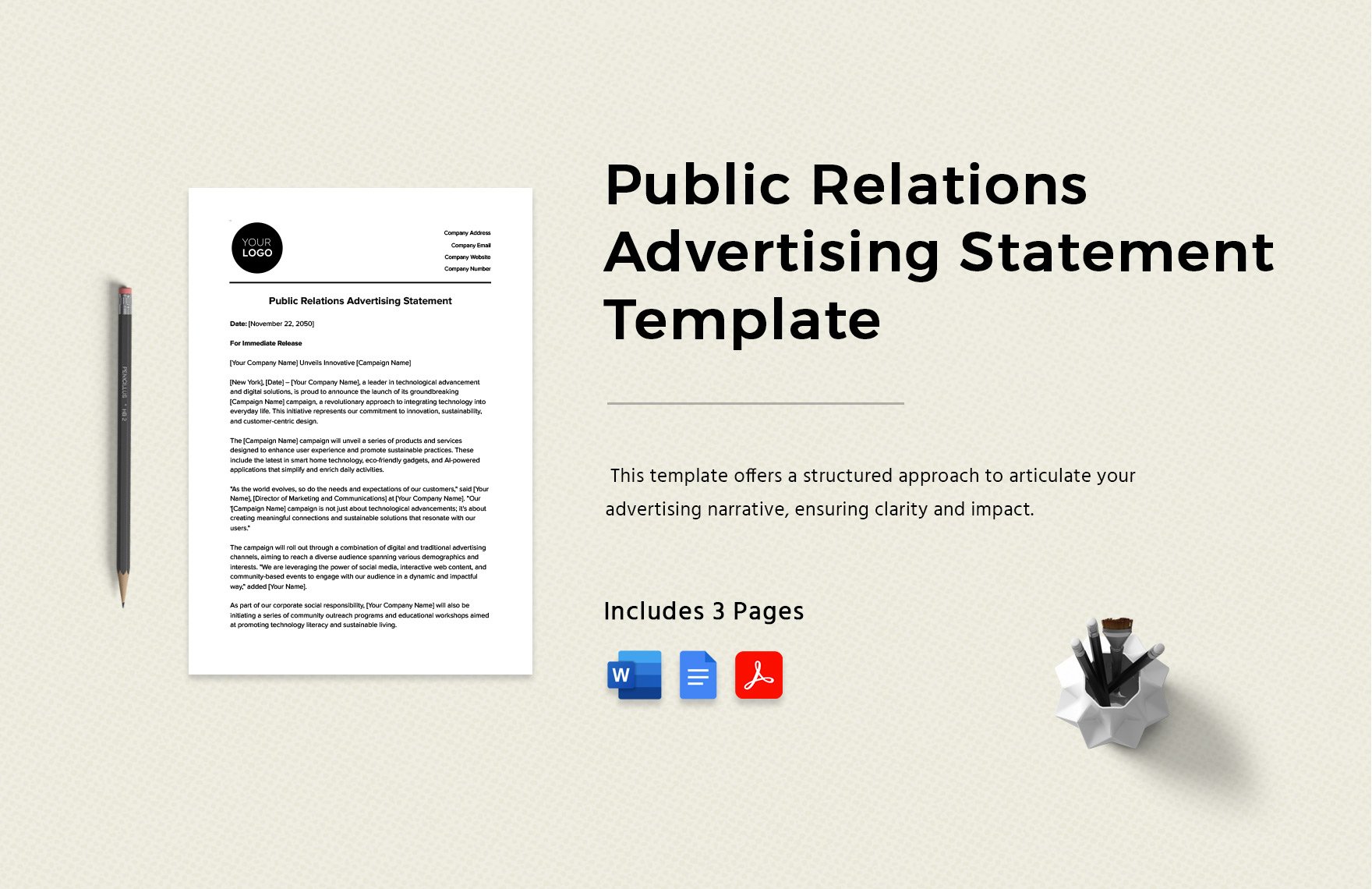 Public Relations Advertising Statement Template