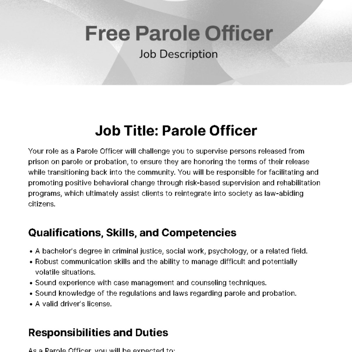 Parole Officer Job Description Template