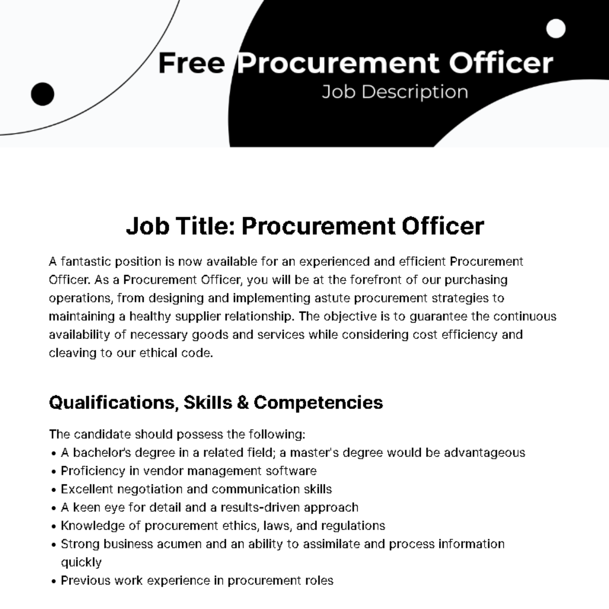 Procurement Officer Job Description Template