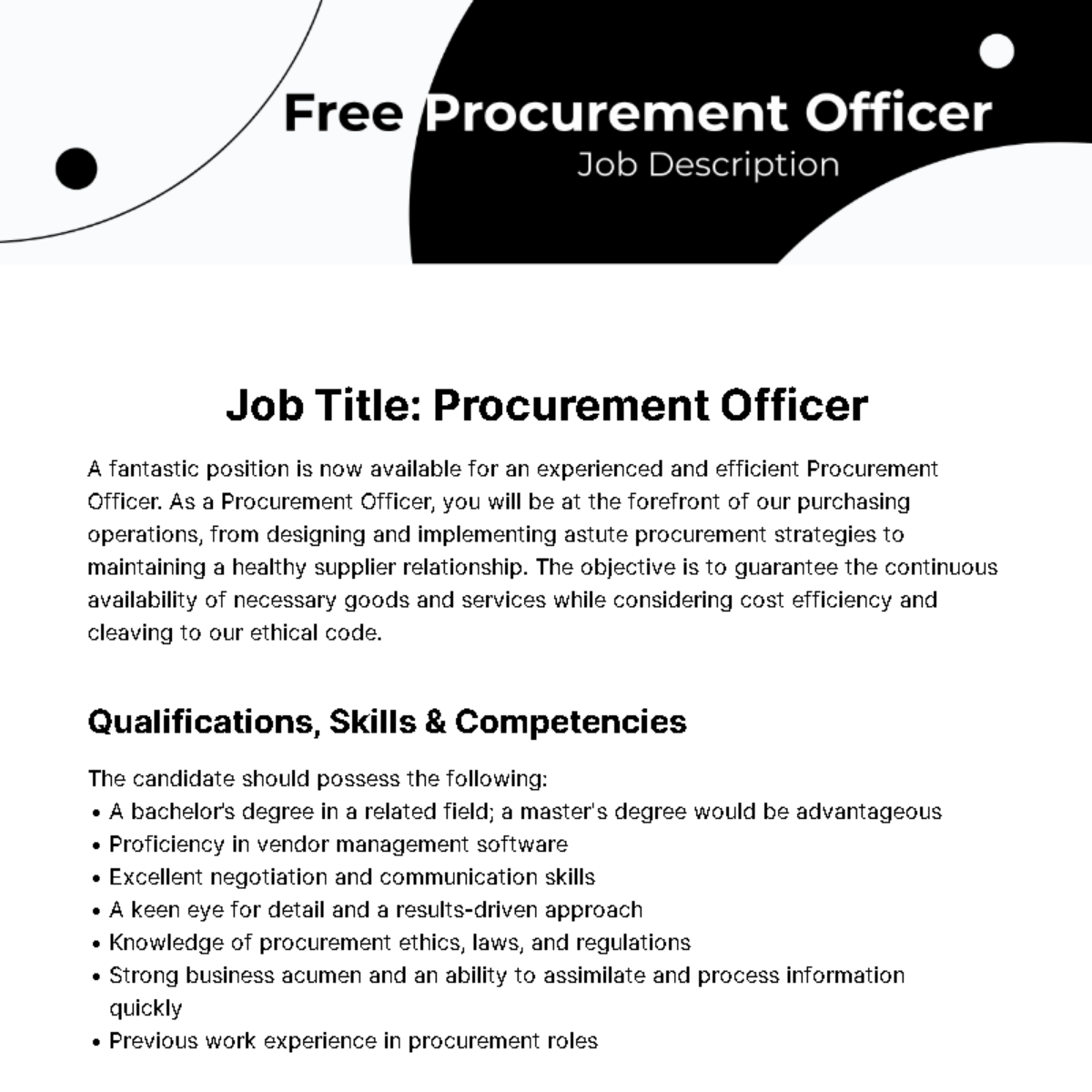 Procurement Officer Job Description Template Edit Online Download 