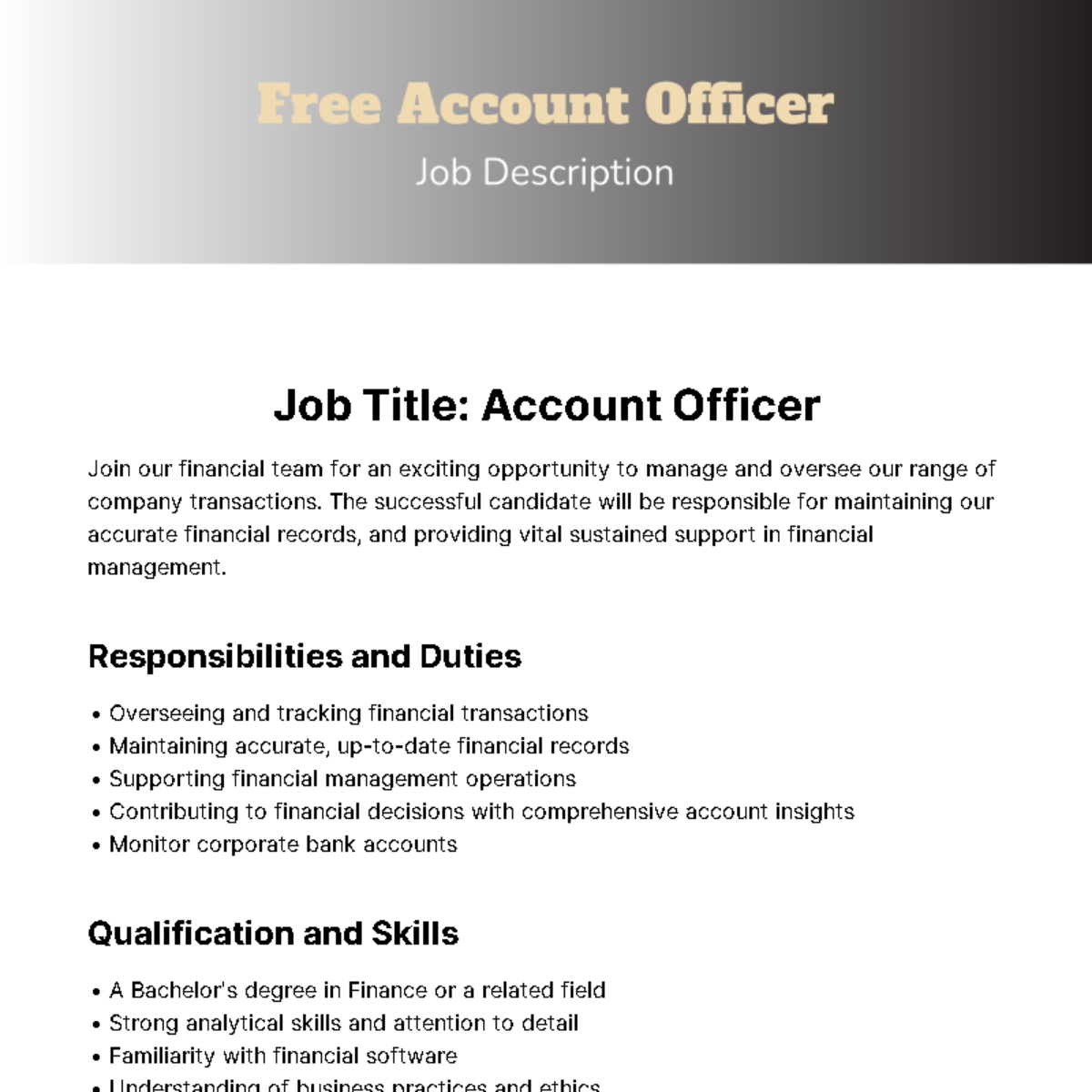 Account Officer Job Description Template