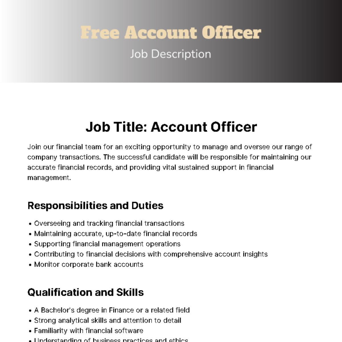 Account Officer Job Description Template Edit Online Download 