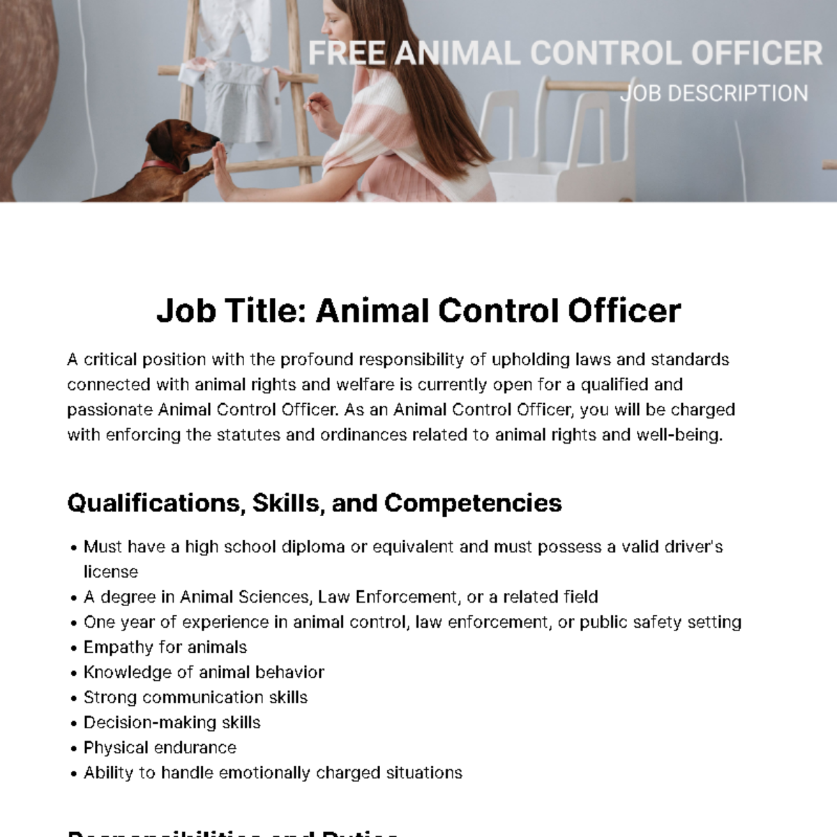 Animal Control Officer Job Description Template Edit Online