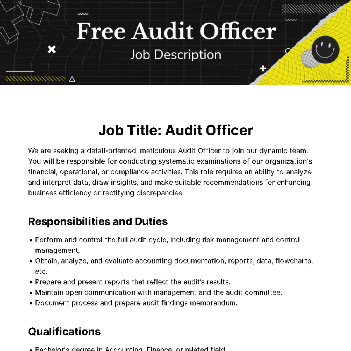 Audit Officer Job Description Template