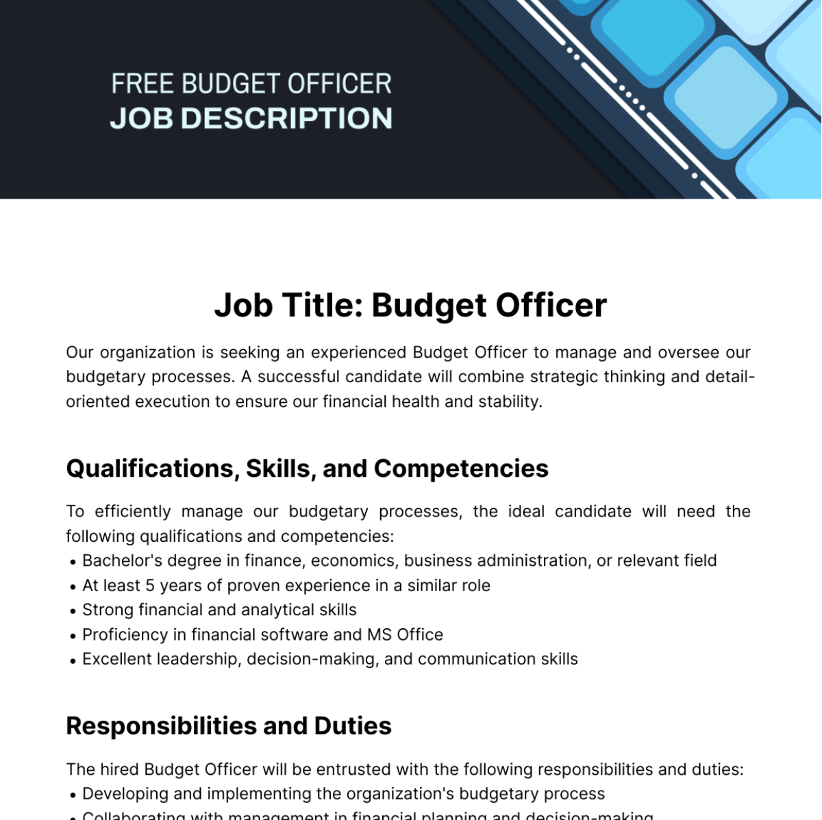 Budget Officer Job Description Template