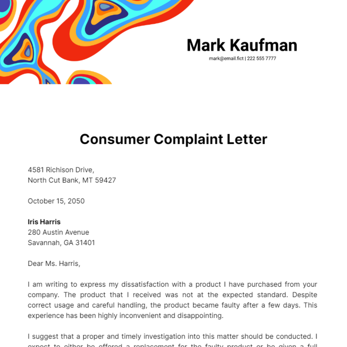 Consumer Complaint Letter Template
