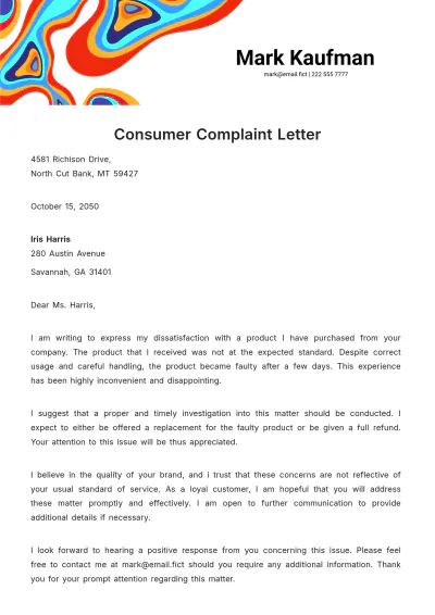 Free Consumer Complaint Letter Template to Edit Online