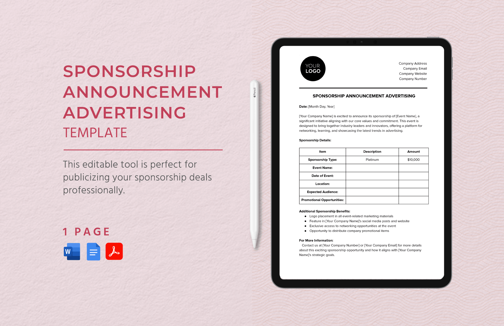 Sponsorship Announcement Advertising Template in Word, Google Docs, PDF