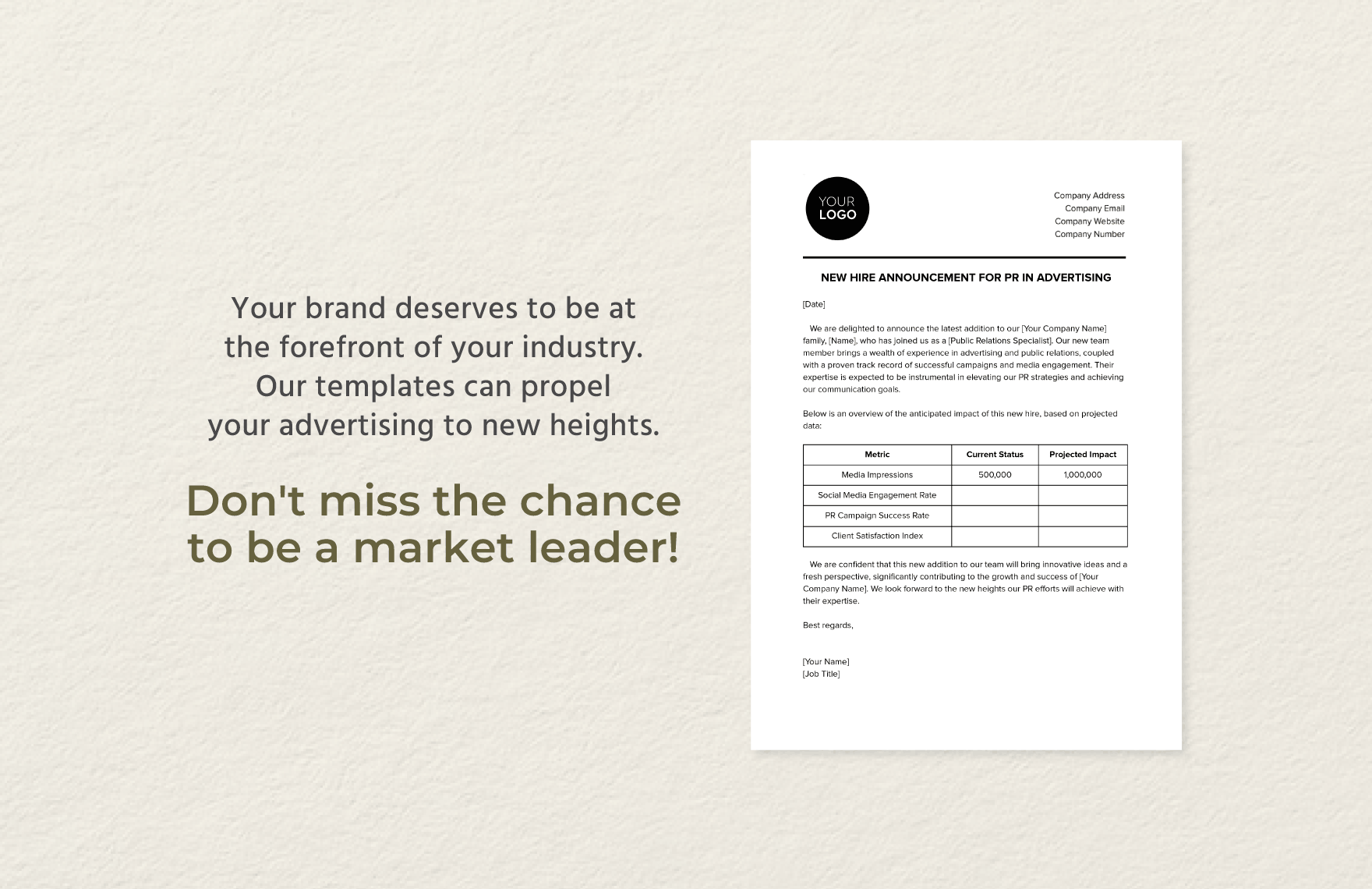 New Hire Announcement for PR in Advertising Template
