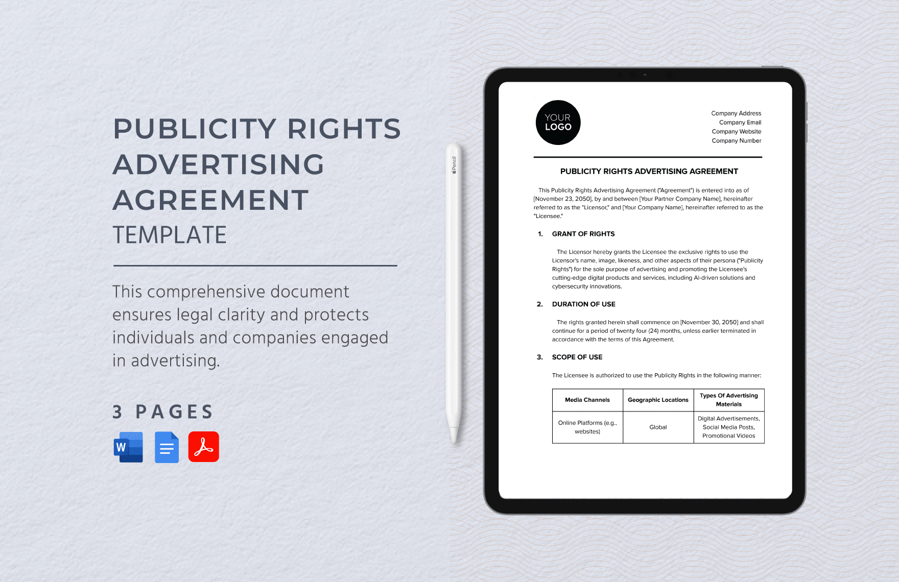 Publicity Rights Advertising Agreement Template
