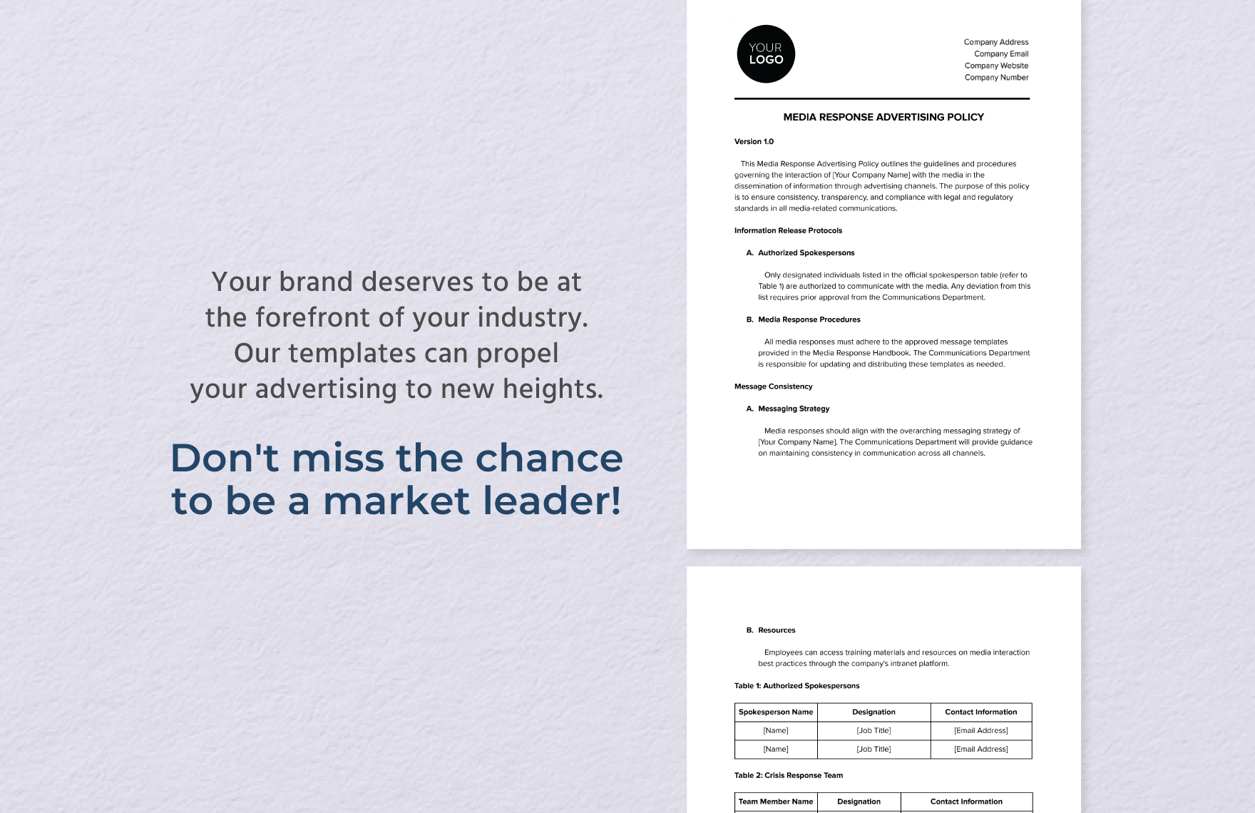 Media Response Advertising Policy Template