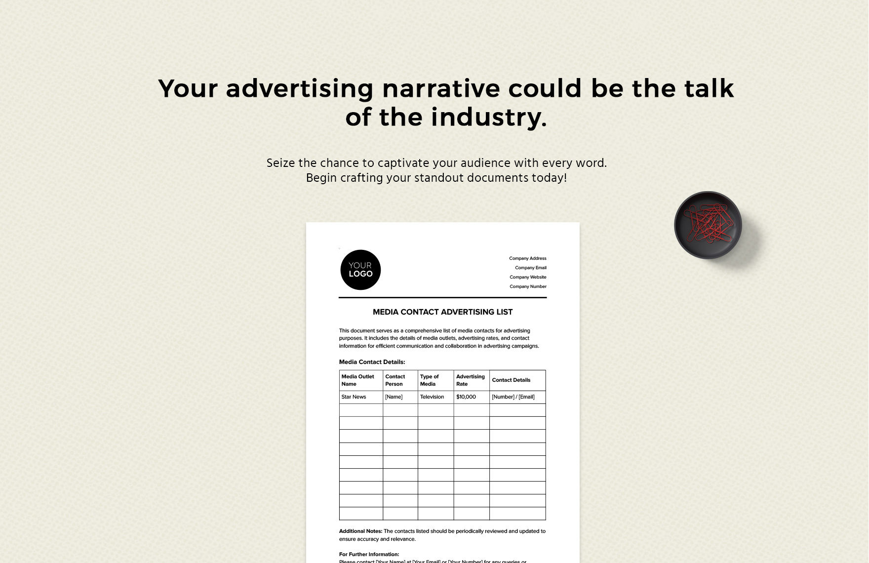 Media Contact Advertising List Template