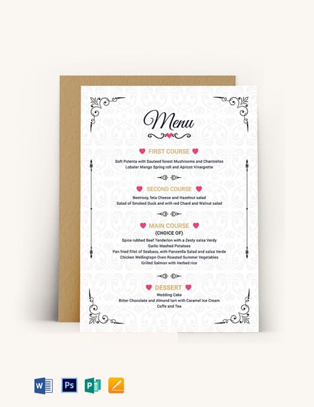 wedding menu invitation template