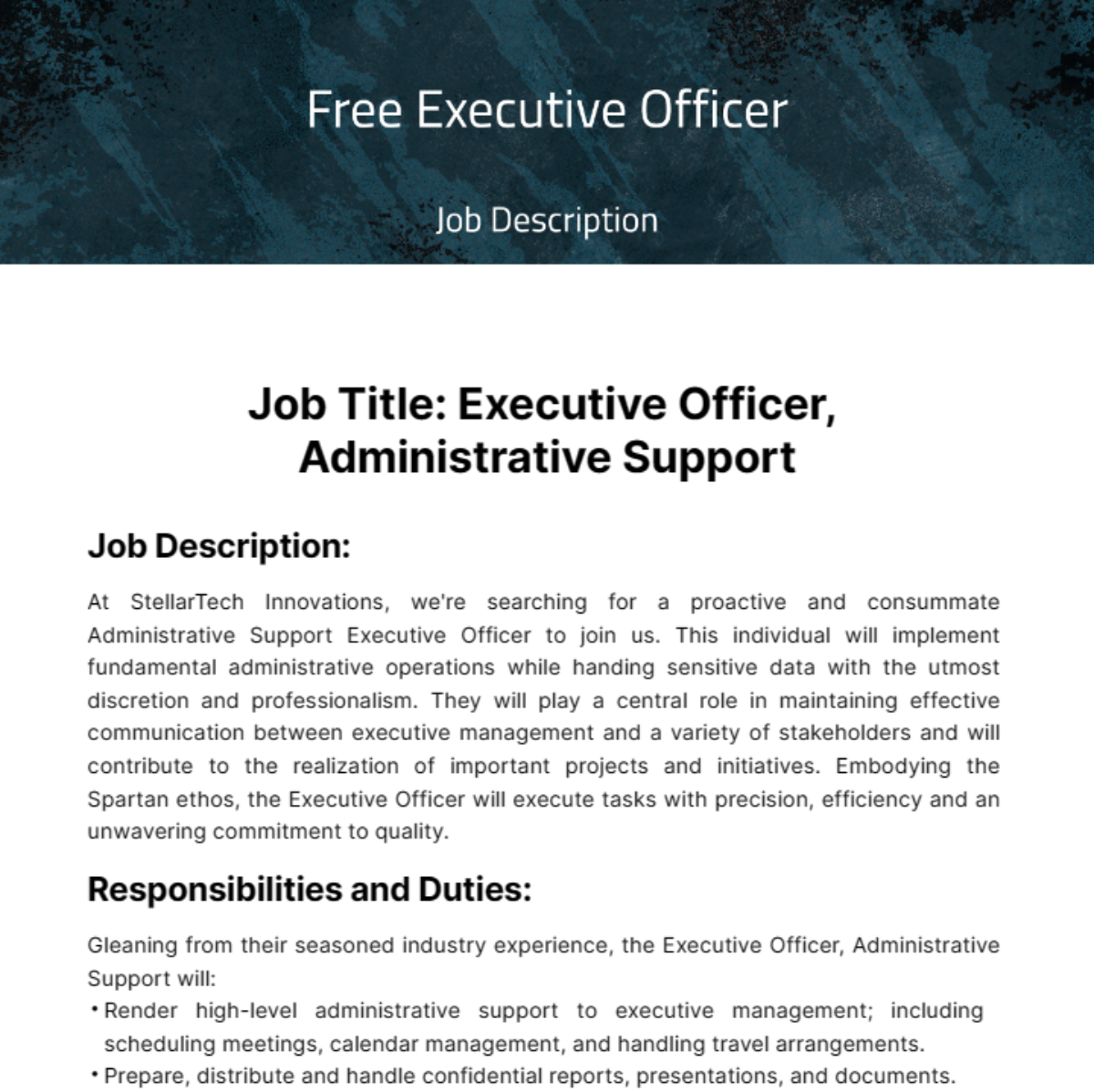 Executive Officer Job Description Template