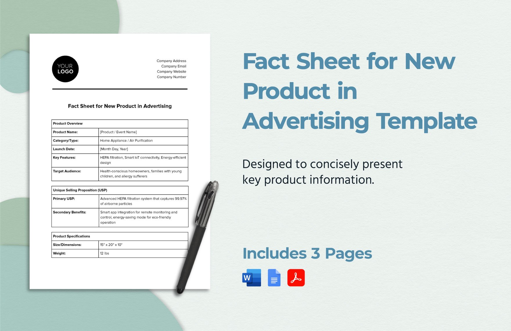 Fact Sheet for New Product in Advertising Template