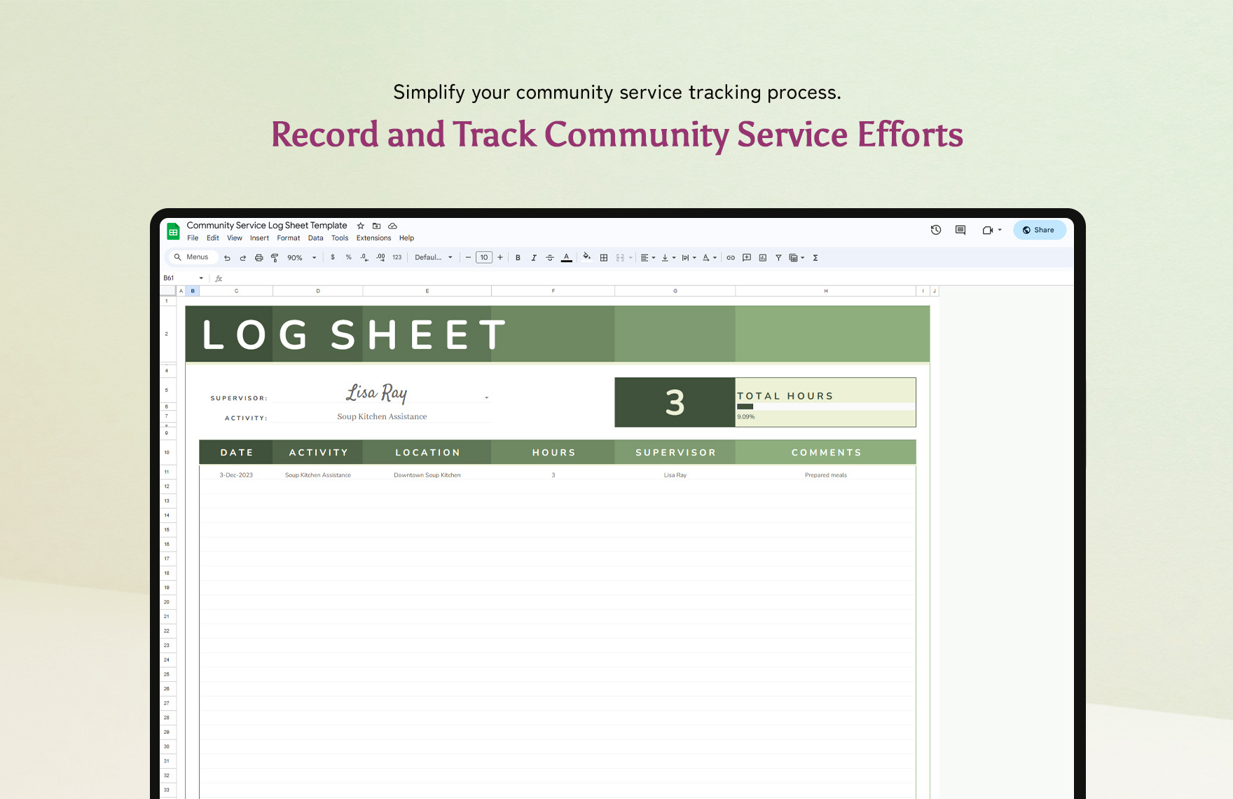 Community Service Log Sheet Template