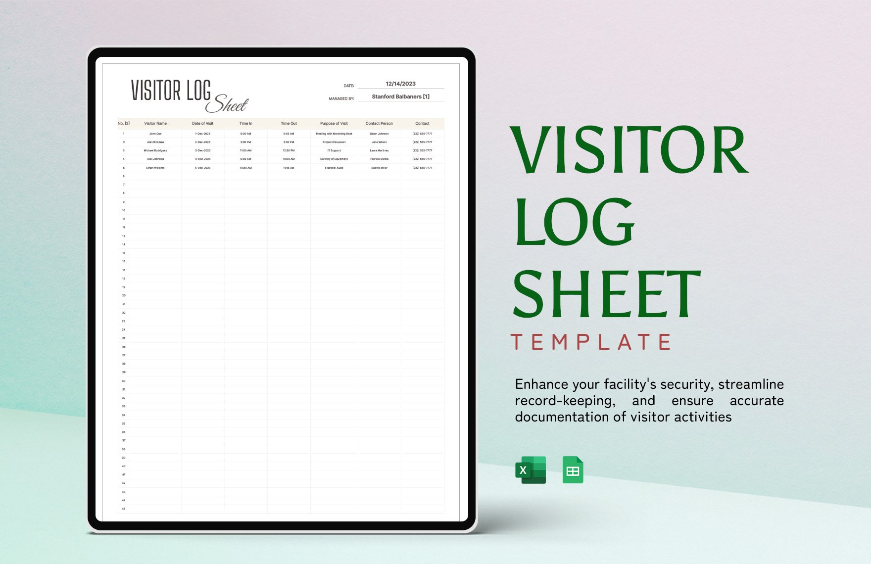 Visitor Log Sheet Template