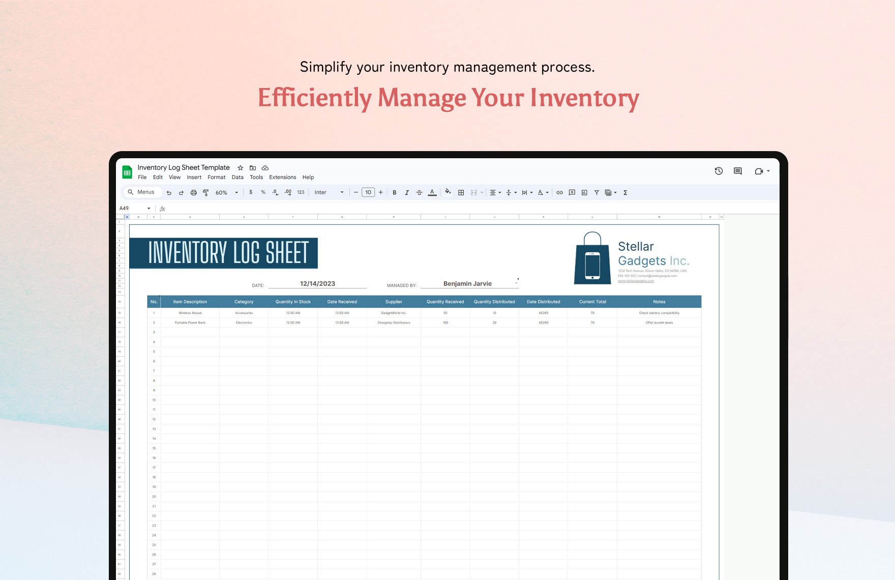 Inventory Log Sheet Template