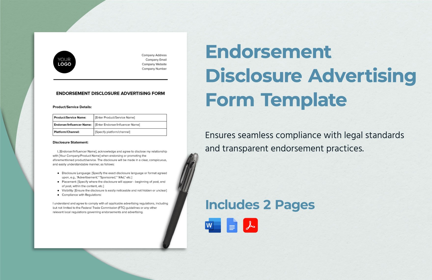 Endorsement Disclosure Advertising Form Template in Word, Google Docs, PDF
