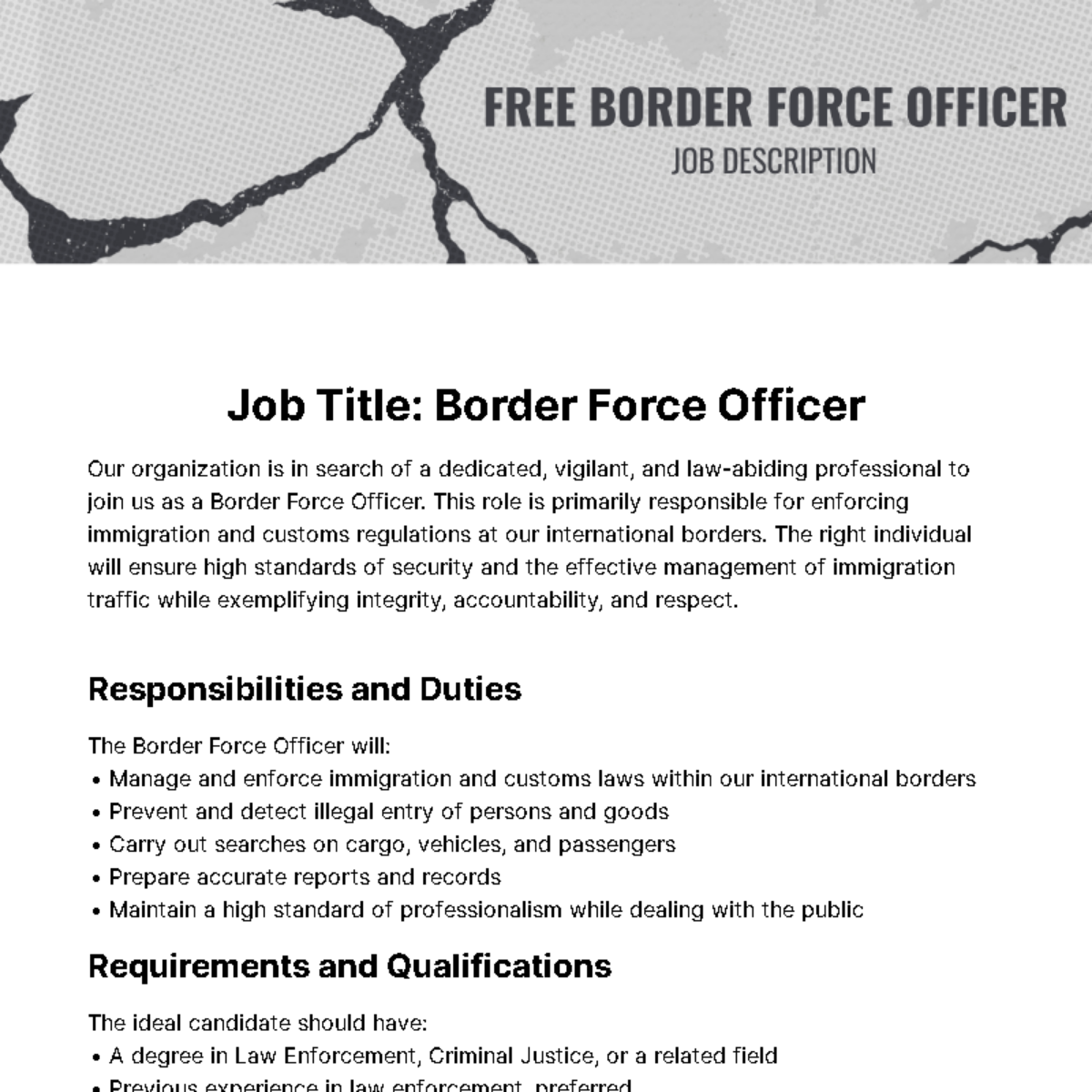 Border Force Officer Job Description Template