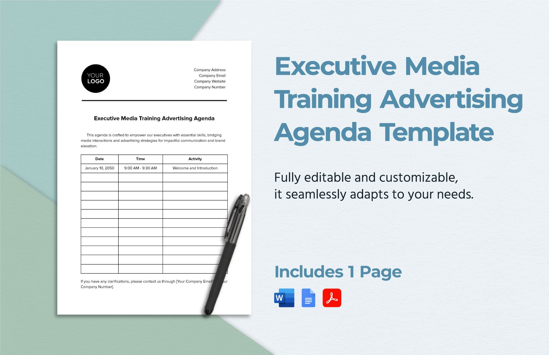 Executive Media Training Advertising Agenda Template