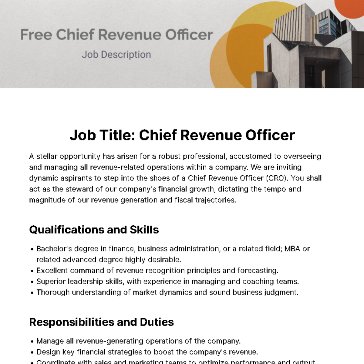 Chief Revenue Officer Job Description Template