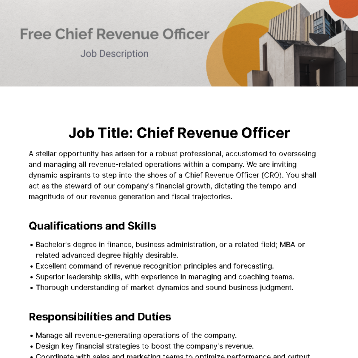 Chief Revenue Officer Job Description Template Edit Online Download 