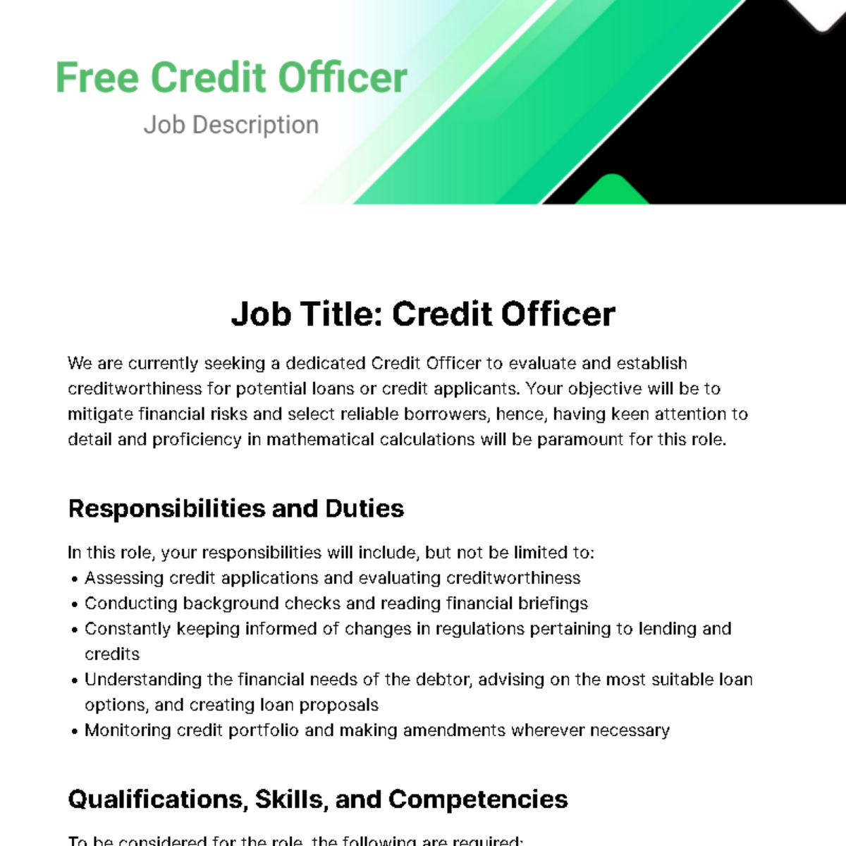 Credit Officer Job Description Template Edit Online Download 