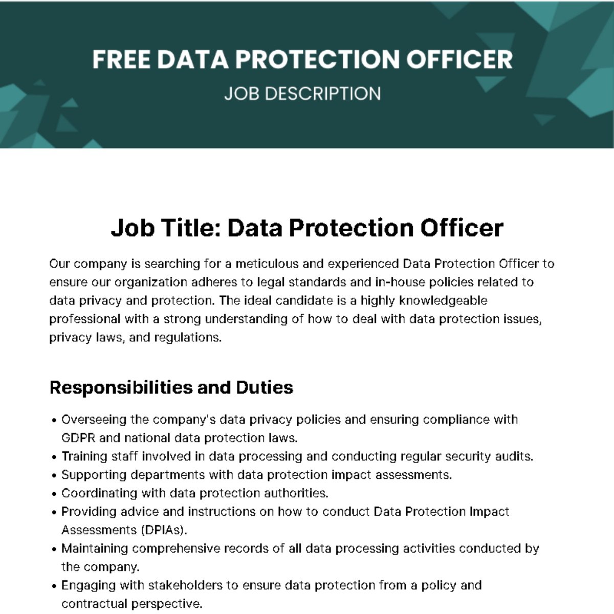 Data Protection Officer Job Description Template Edit Online 