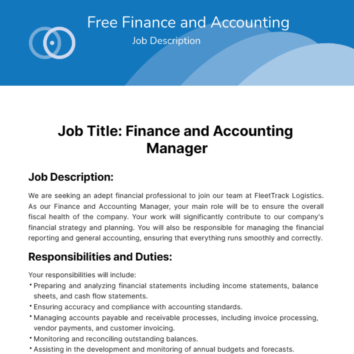 Finance and Accounting Job Description Template