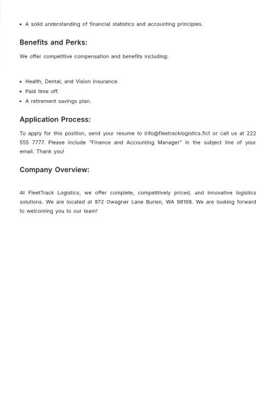 Free Finance and Accounting Job Description Template to Edit Online
