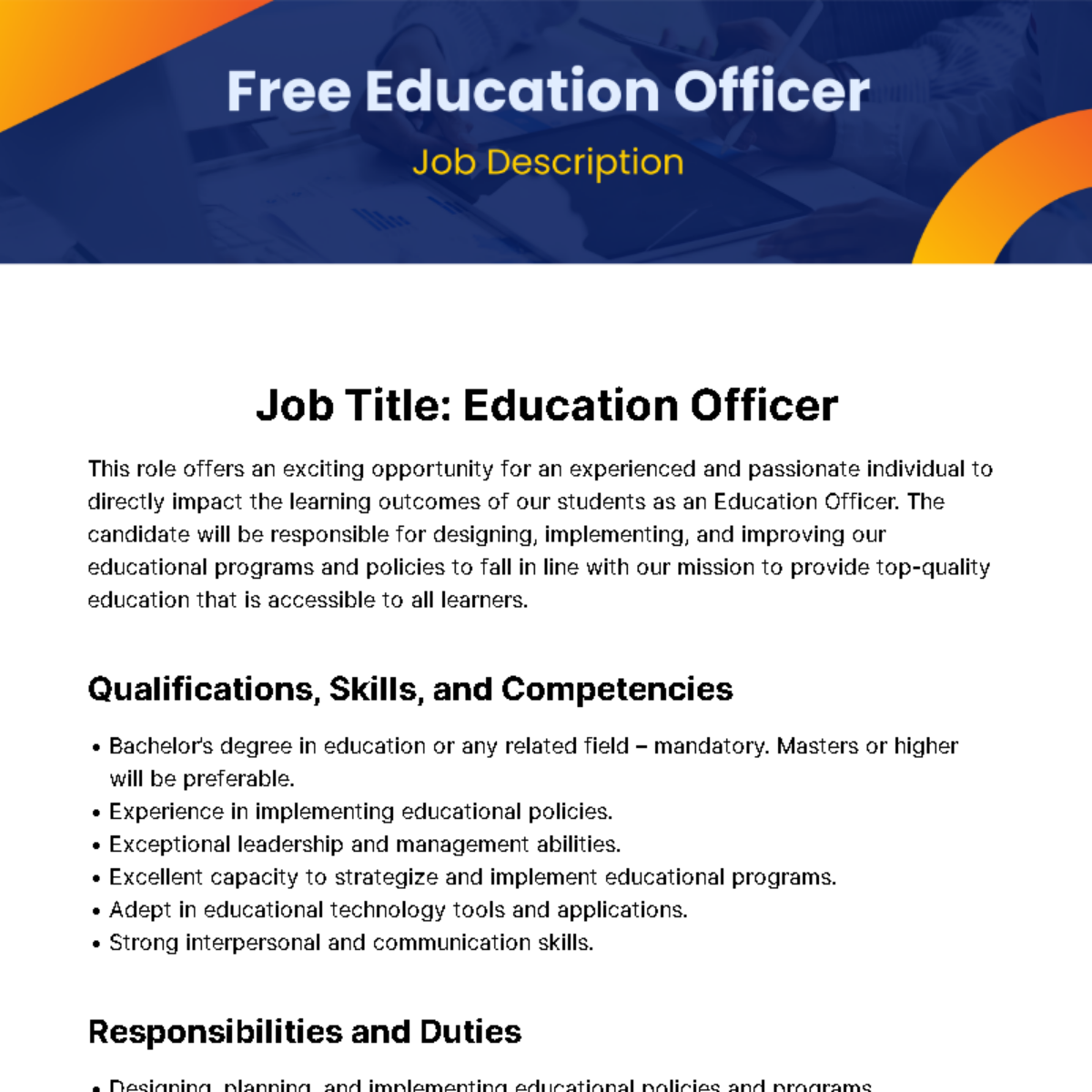 Education Officer Job Description Template