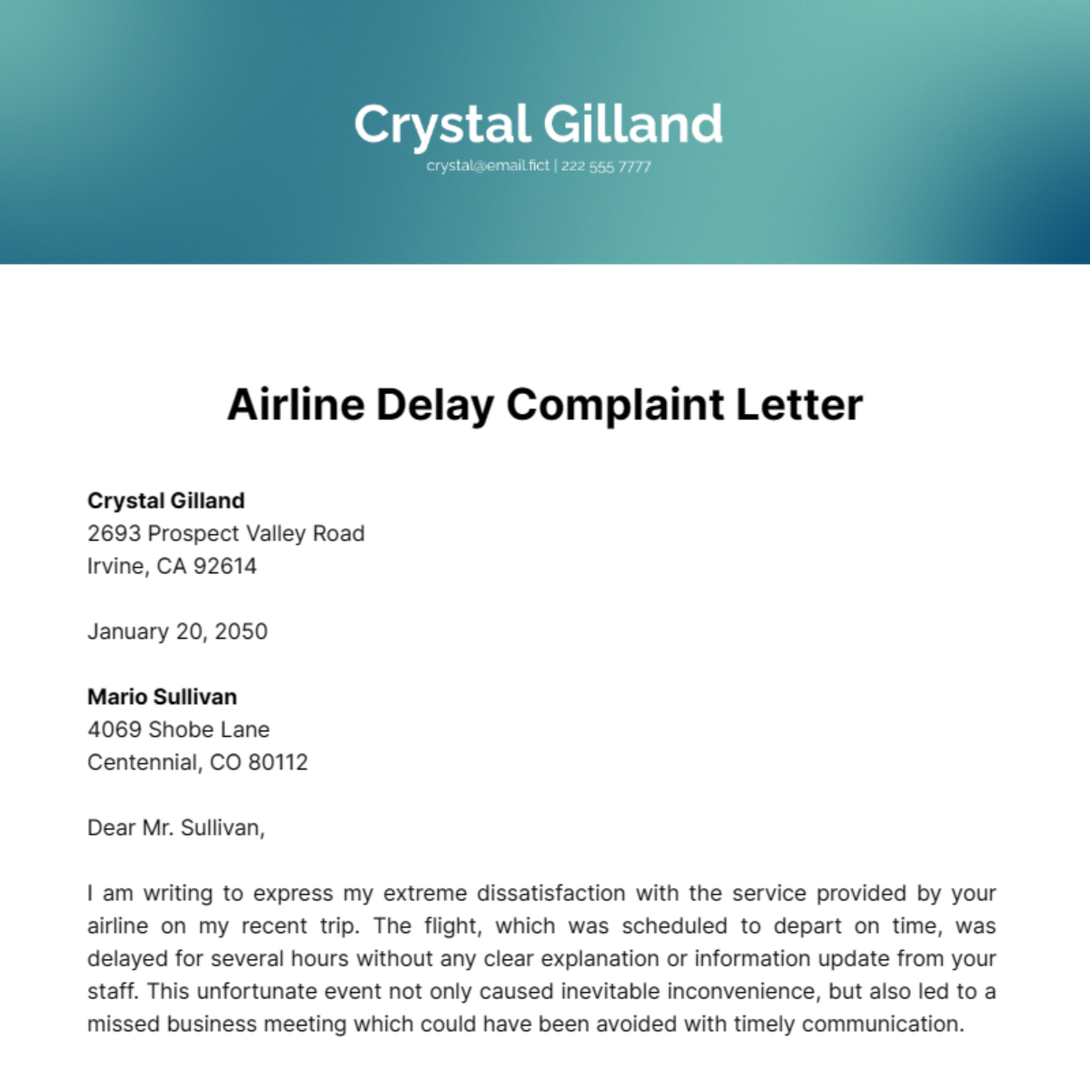 Airline Delay Complaint Letter Template