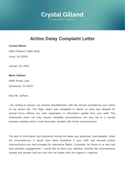 Free Airline Delay Complaint Letter Template to Edit Online