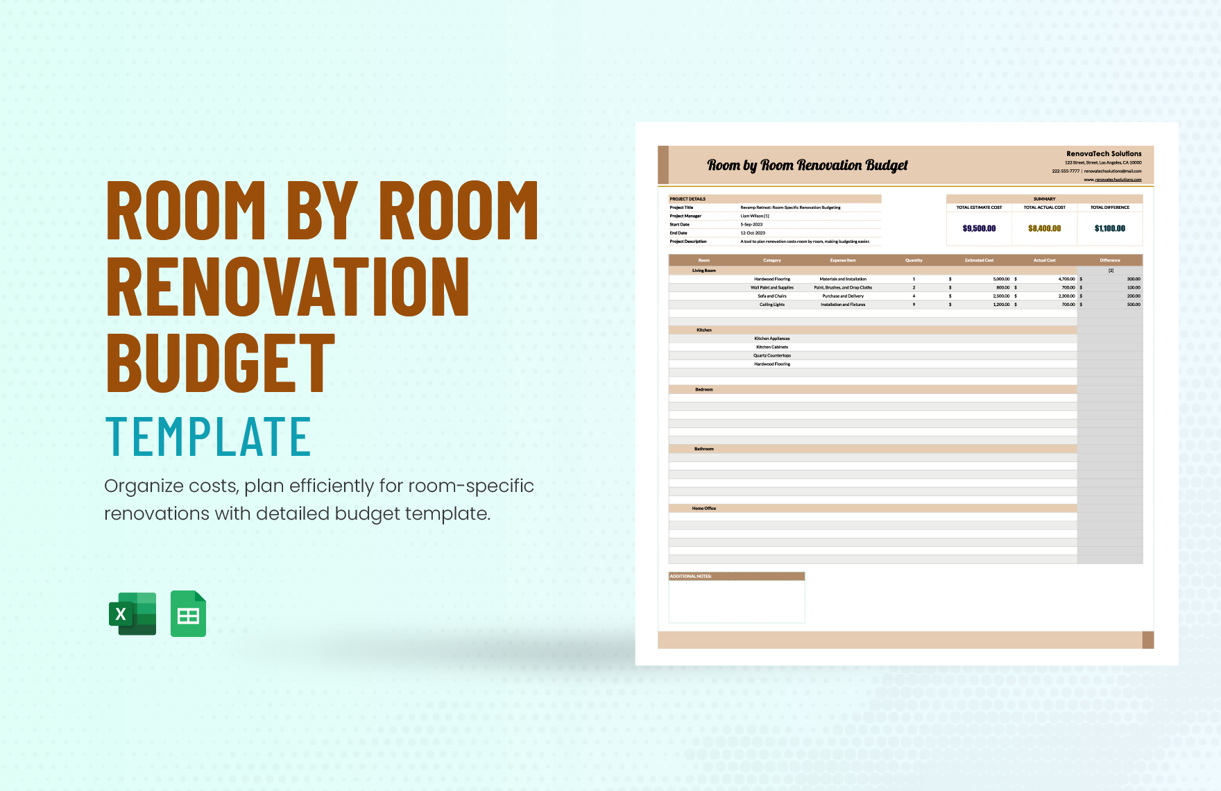Room by Room Renovation Budget Template