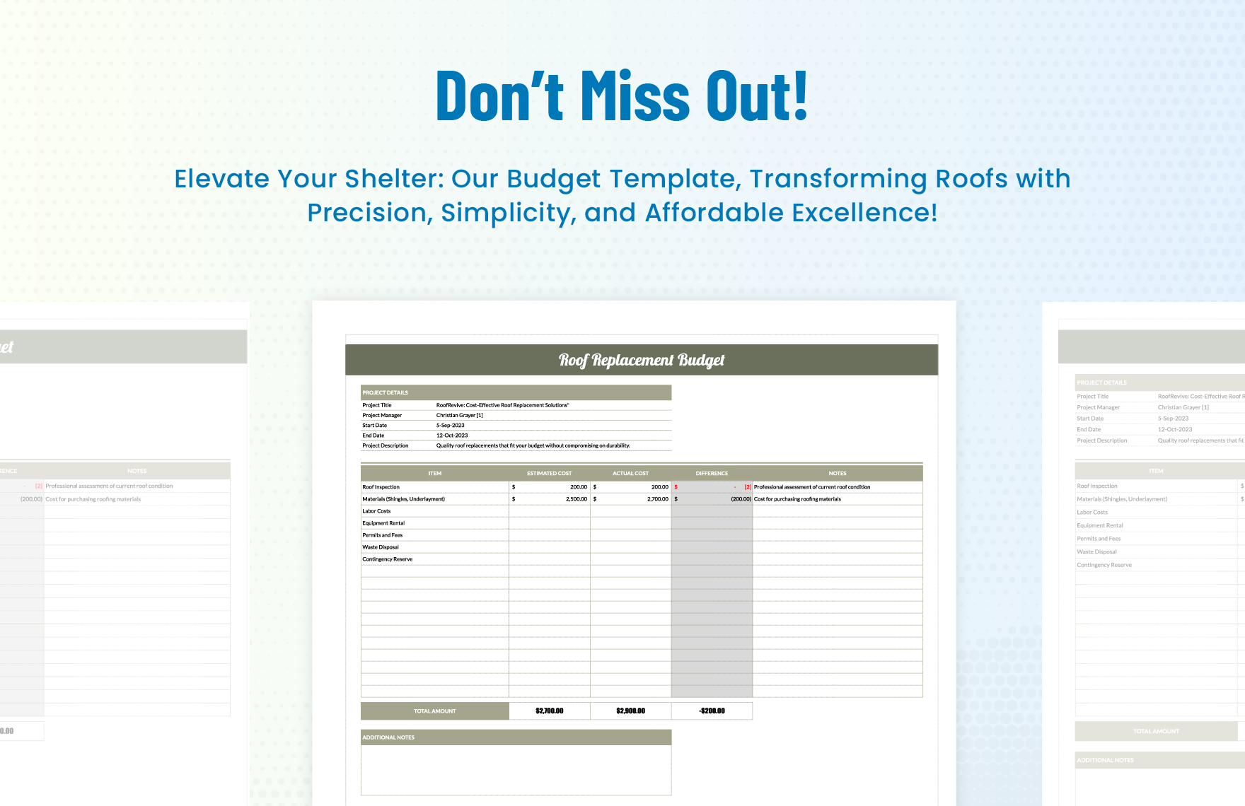 Roof Replacement Budget Template