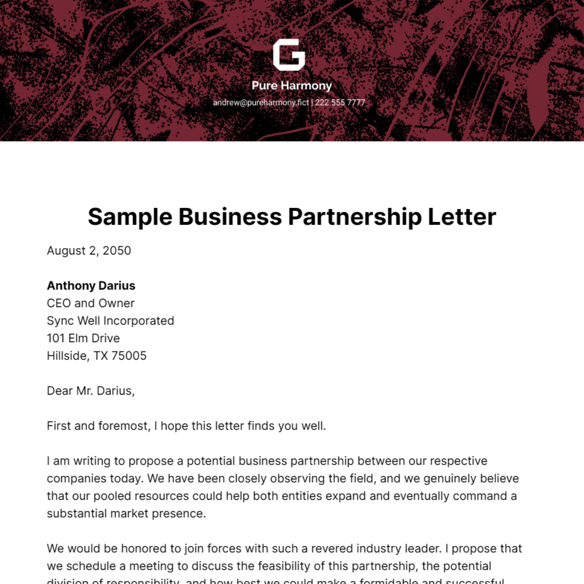 Free Sample Business Partnership Letter Template