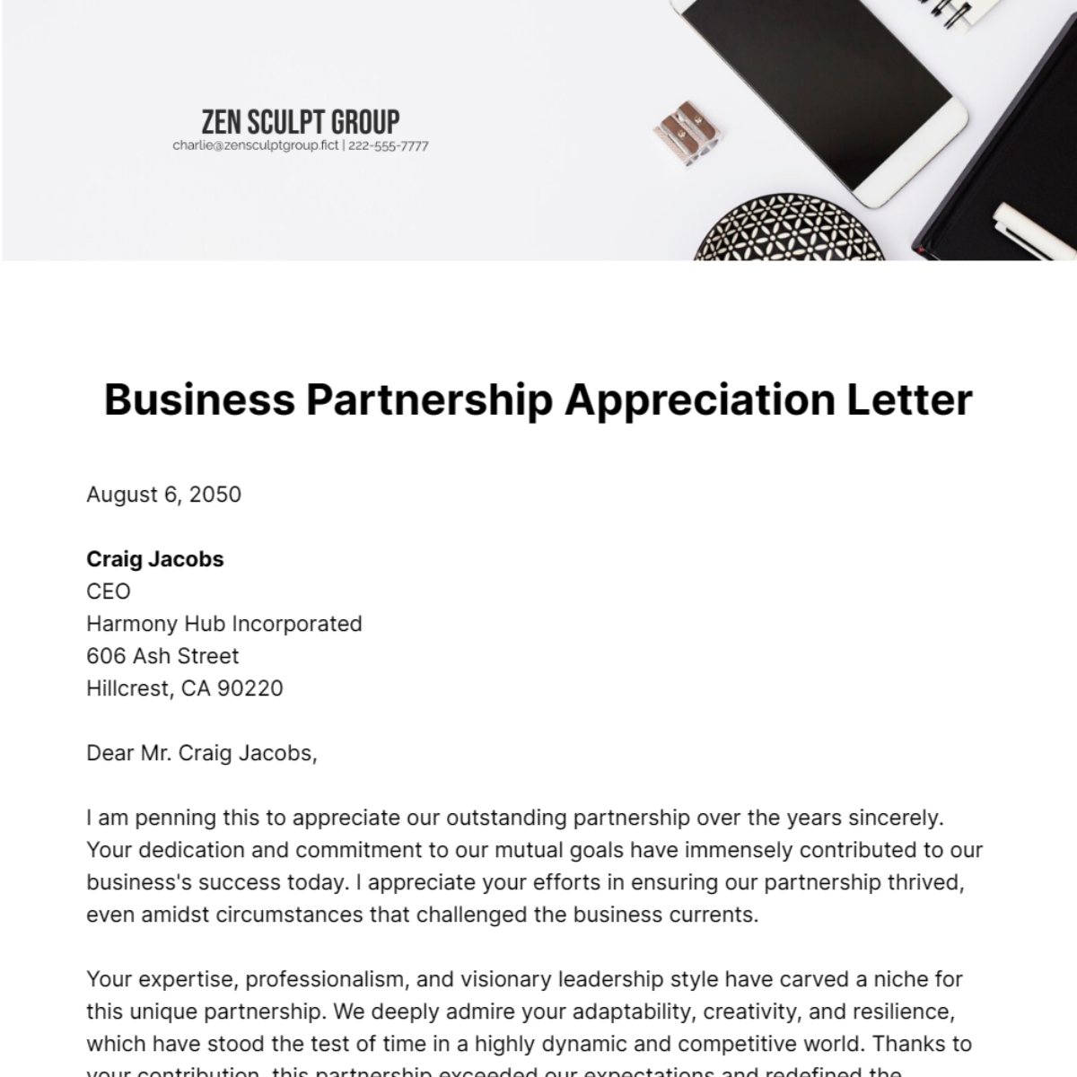 Free Business Partnership Appreciation Letter Template