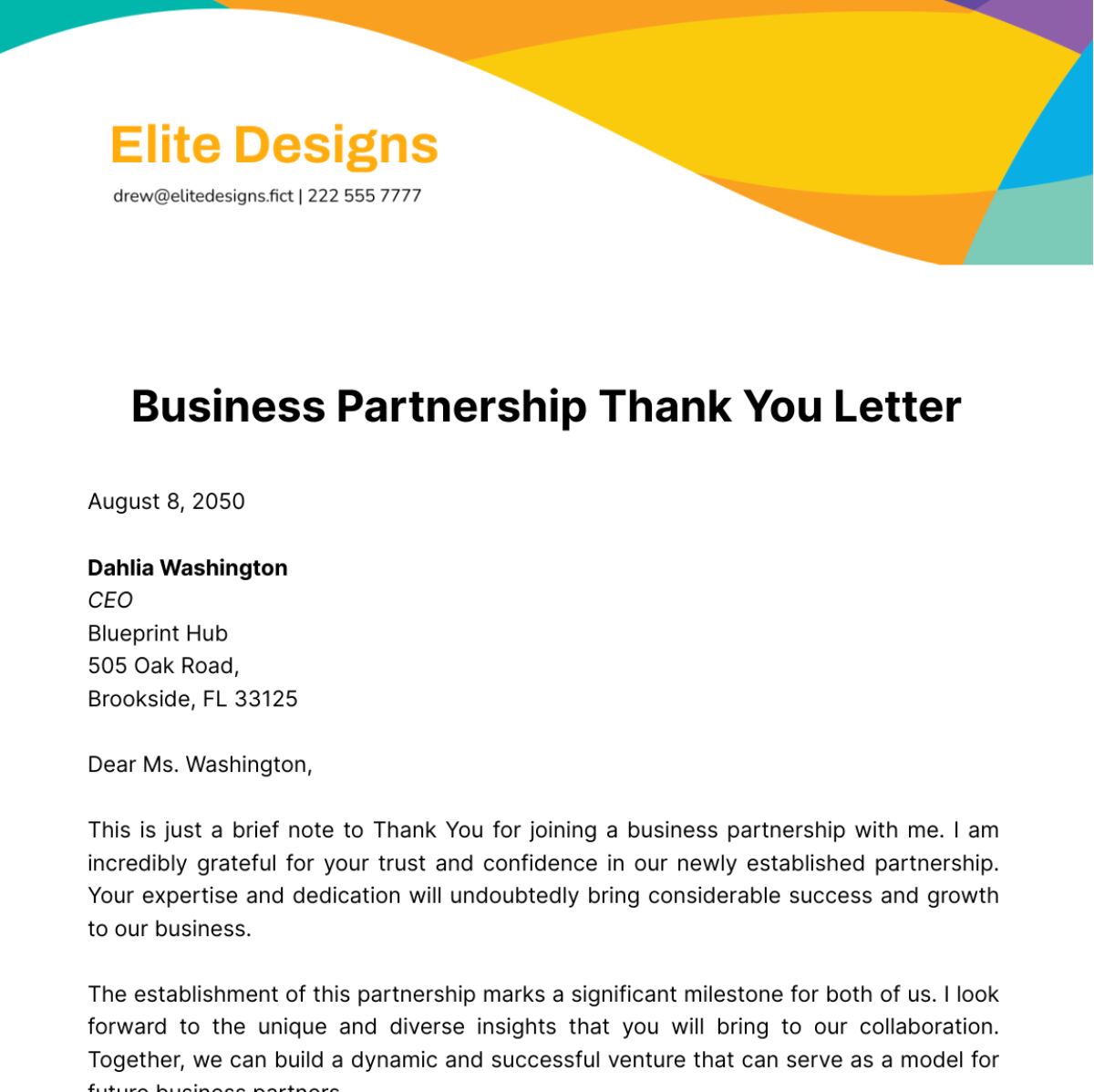 Free Business Partnership Thank you Letter Template