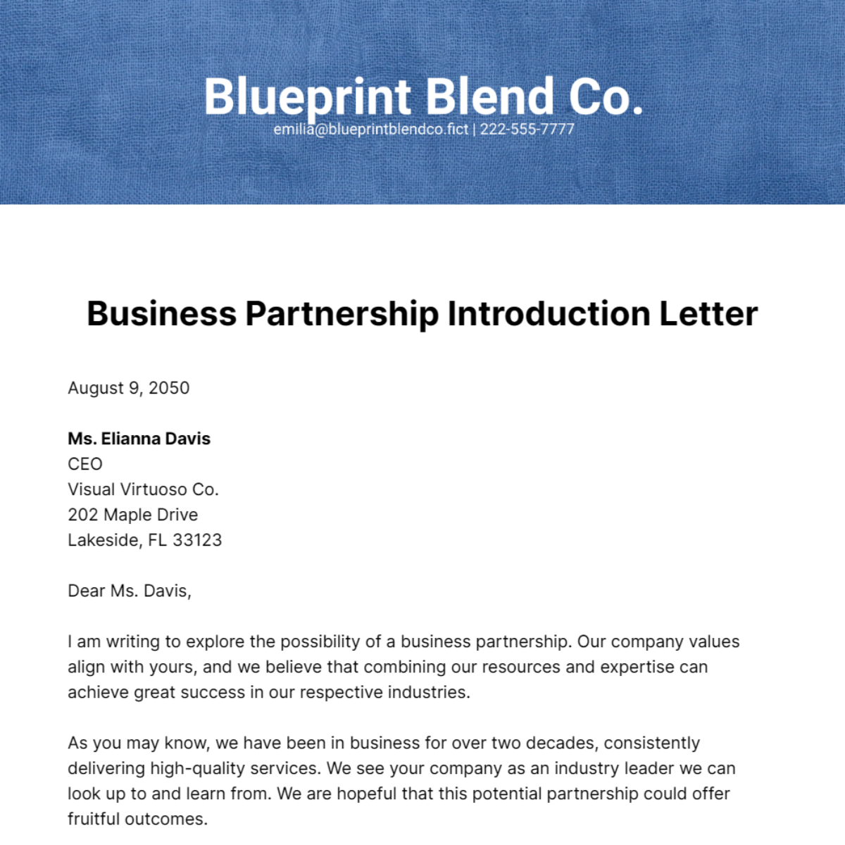 Business Partnership Introduction Letter Template