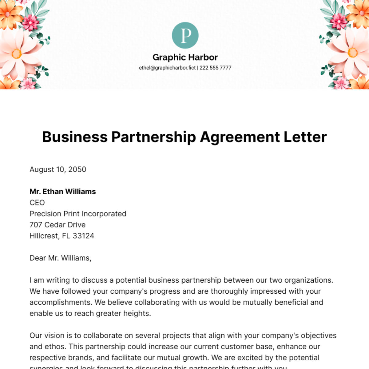 Business Partnership Agreement Letter Template