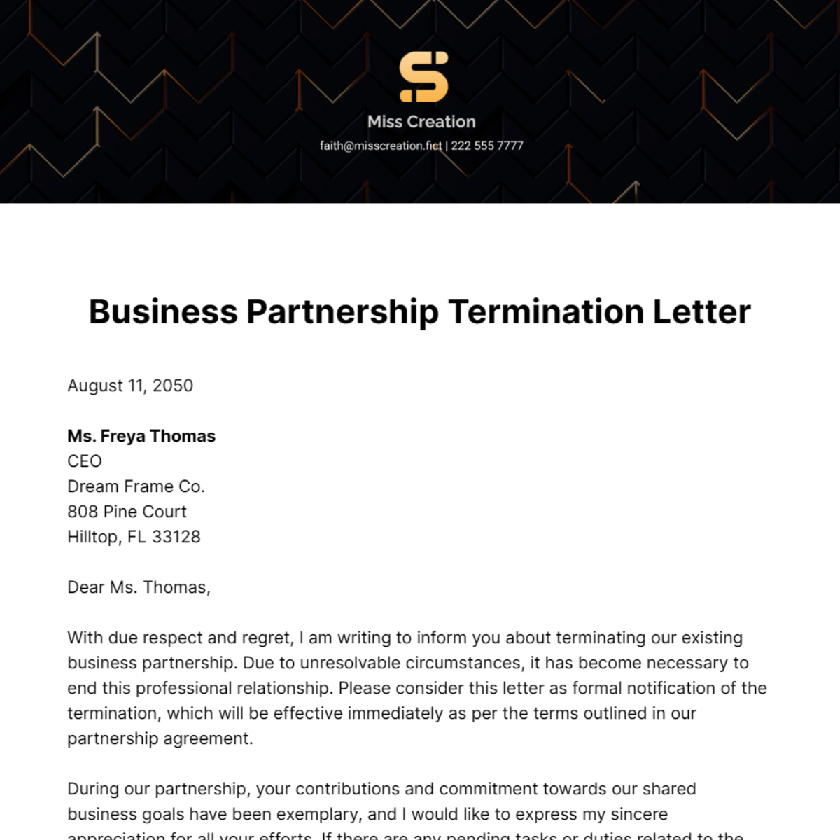 Free Business Partnership Termination Letter Template