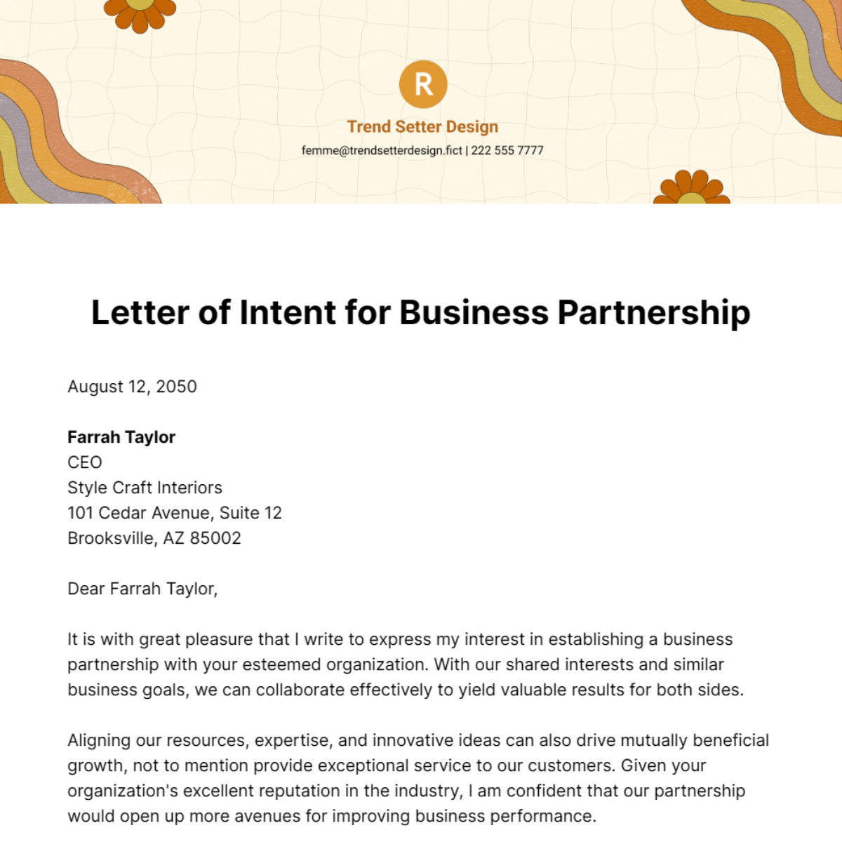 Free Letter of Intent for Business Partnership Template