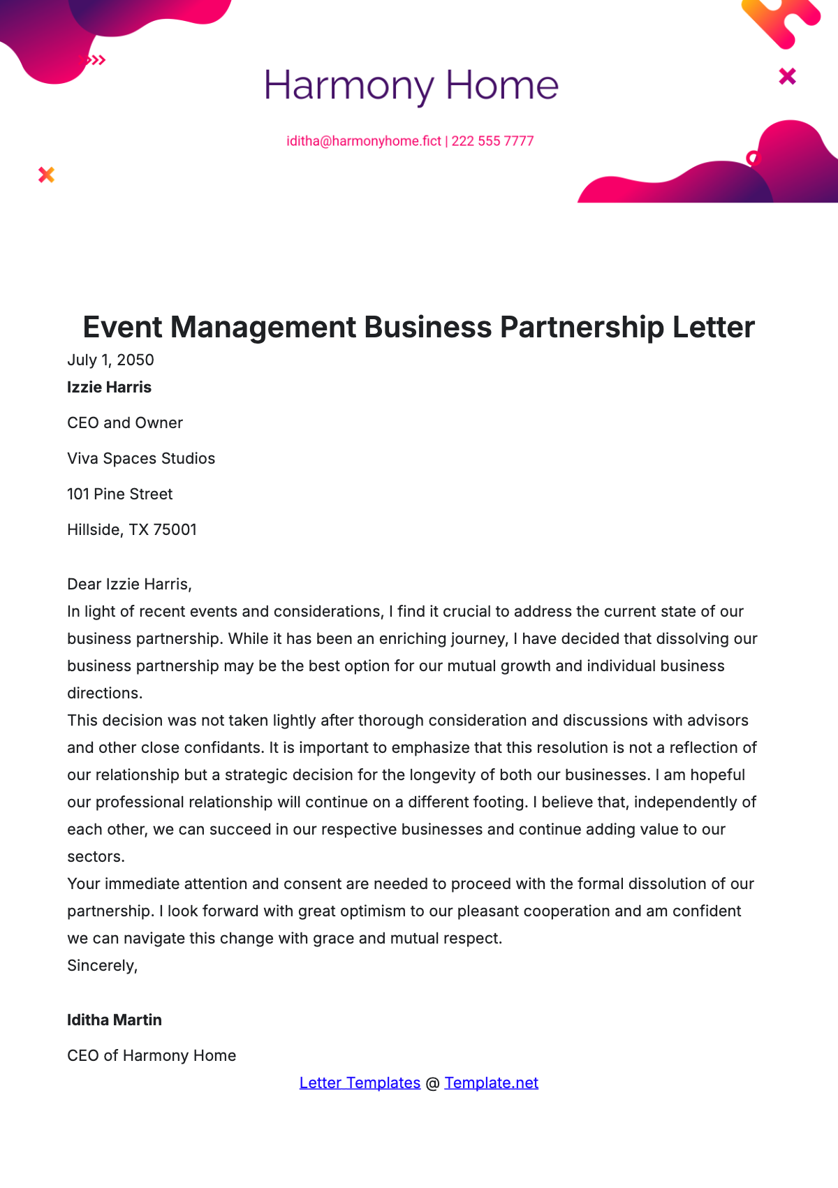 Event Management Business Partnership Letter Template - Edit Online & Download