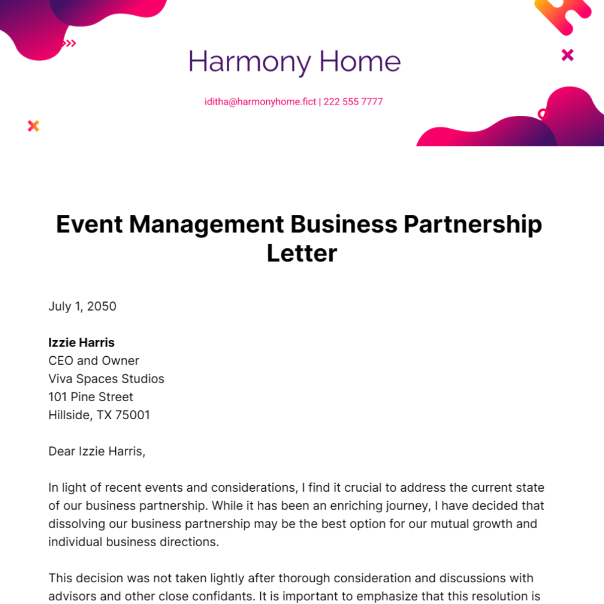 Event Management Business Partnership Letter Template